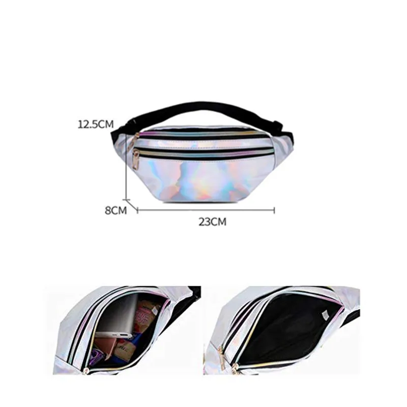 Модная голографическая Женская поясная сумка, дизайнерская Лазерная нагрудная поясная сумка, серебряная поясная сумка, блестящая поясная сумка, кошелек, сумка для телефона