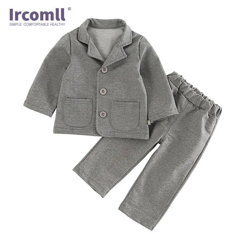 Ircomll/костюм для маленьких мальчиков, комплект одежды из 2 предметов с отложным воротником, серое джентльменское пальто+ штаны, штаны для детей, комплекты одежды для мальчиков, От 1 до 4 лет