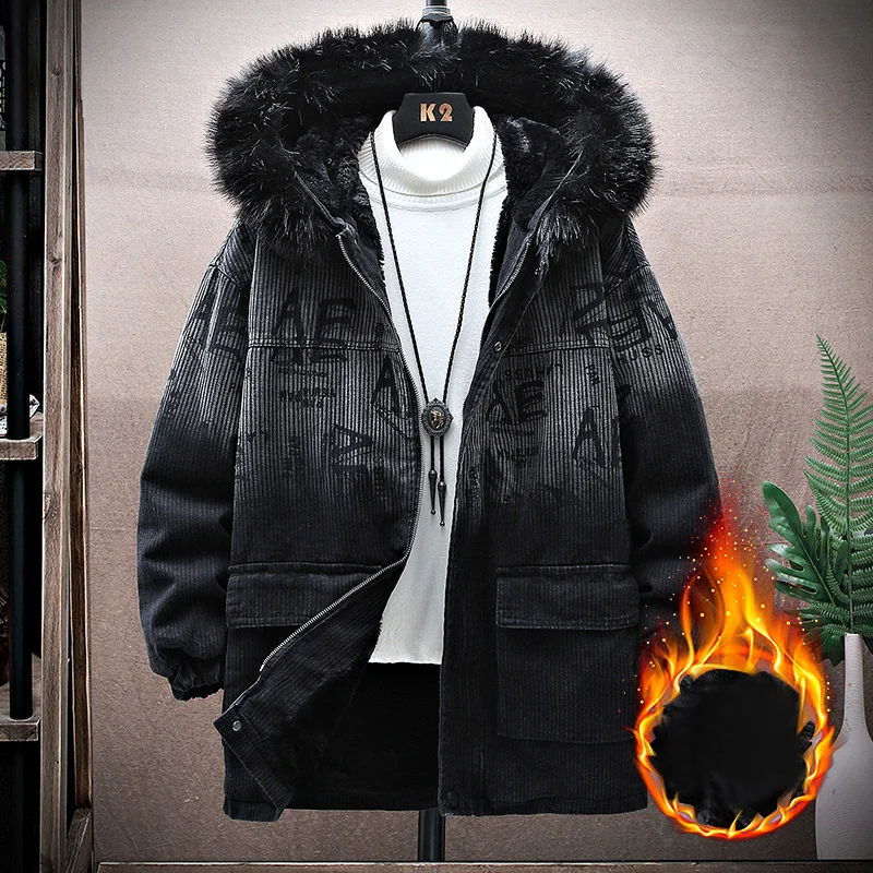 

Зима 2021 кролик Ermine новая флисовая Толстая Паркер толстовка средней длины джинсовое Свободное пальто Высокое качество топы Мужские Прямая поставка