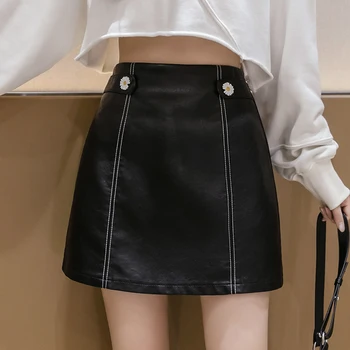 

Bornladies 2020 New Style for Autumn Winter Korean Fashion All-match Button PU Leather Skirt for Women