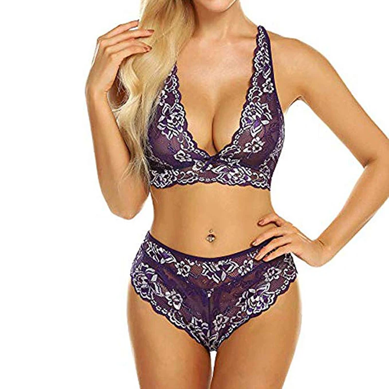 Сексуальное ГОРЯЧЕЕ белье нижнее белье Белье Порно и Эротика Babydoll женский костюм бюстгальтер и трусики наборы - Цвет: purple