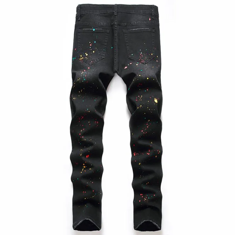 2022 High Quality Men Casual Black Jeans Paint Slim Straight Hole Biker Jeans Autumn Jean Homme Male Denim Pants Plus Size 42 2