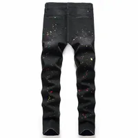 2022 High Quality Men Casual Black Jeans Paint Slim Straight Hole Biker Jeans Autumn Jean Homme Male Denim Pants Plus Size 42 2