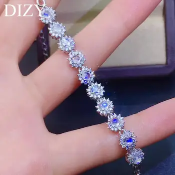 

DIZY Natural Blue Moonstone Bracelet For Women Solid 925 Sterling Silver Gemstone Romantic Wedding Engagement Jewelry Gift