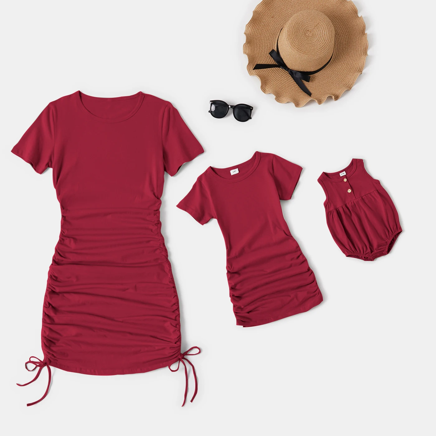Matching Outfit PatPat Mother Daughter Dresses Family Matching Cotton Short Sleeve Mini Dresses