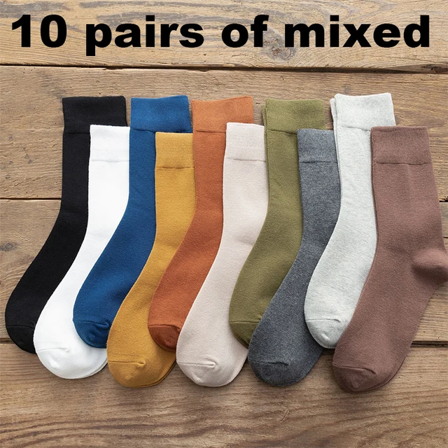10 Pairs/Lot New Men's Cotton Socks Autumn Winter Business Breathable Male Crew Dress Socks Meias Colorful Fashion Happy Sox Hot 10 pairs of mixed
