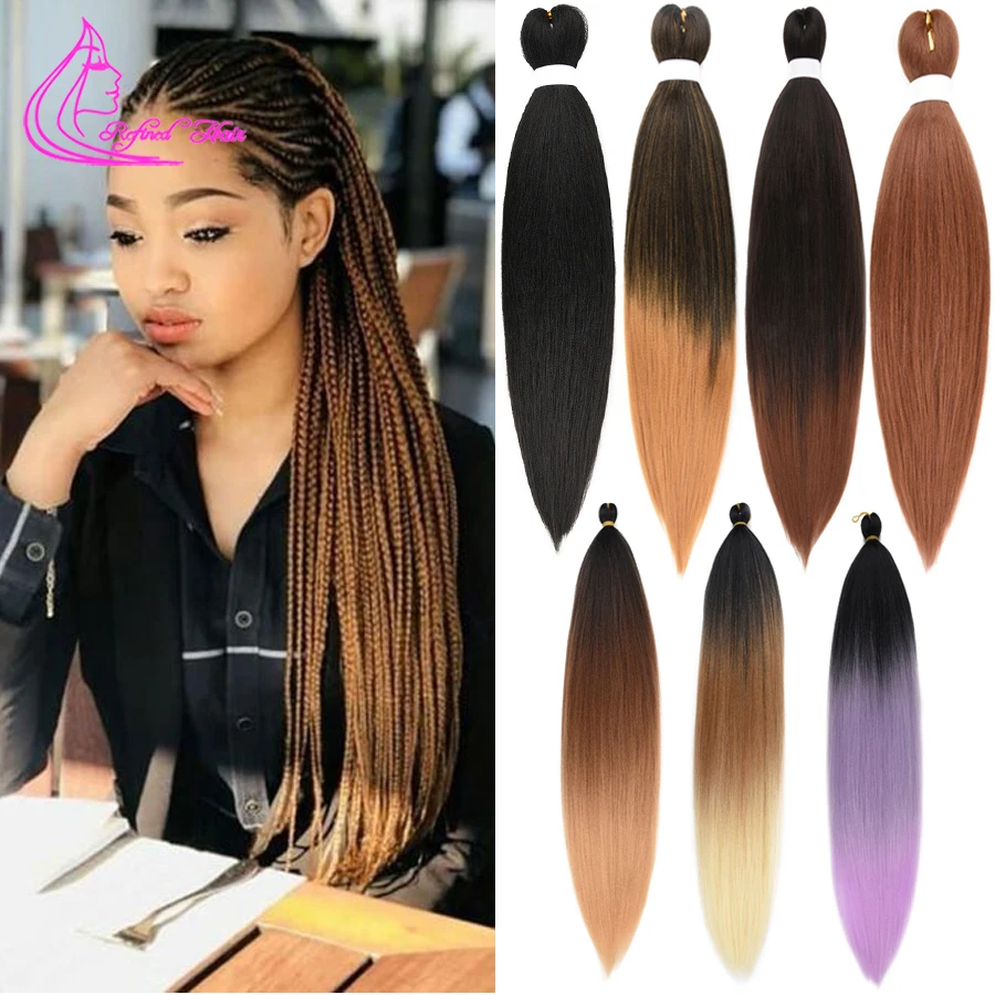 Extensiones de Cabello sintético con degradado, trenzas Jumbo de 26 pulgadas de largo, Yaki, de ganchillo liso, fibra de baja temperatura, 90g por Ud.