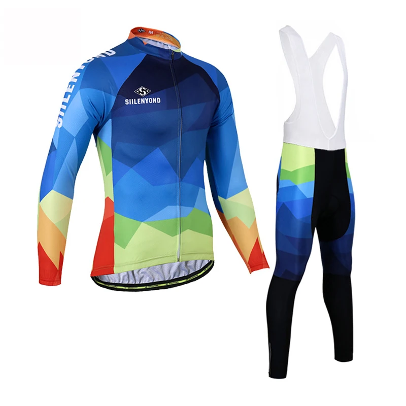 

Autumn Winter Warm Long Sleeve Jersey Set Men's Plus Velvet Strap Set Cycling Jersey Long Sleeve Cycling Trousers Ropa Ciclism