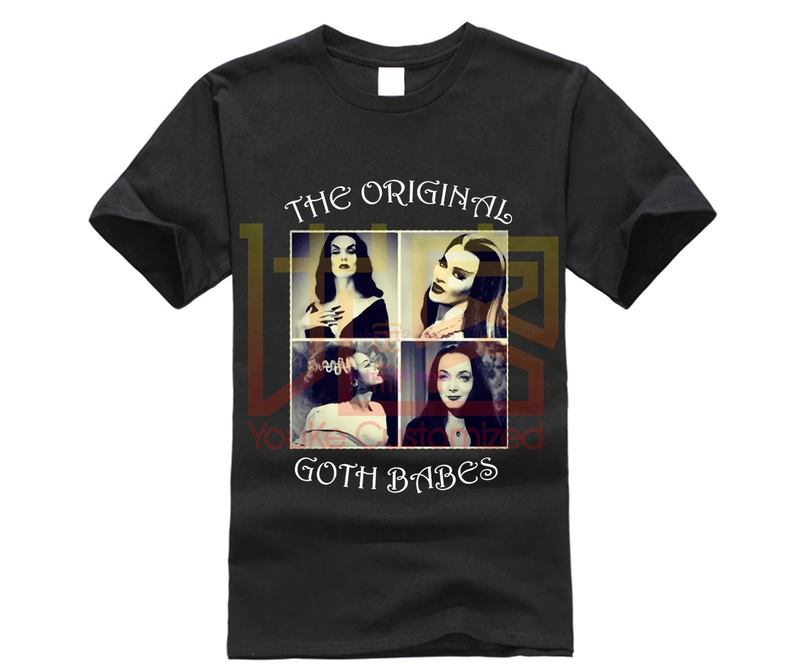 

Vampira Morticia Adams Lily Munster Bride of Frankenstein Gothic T shirt Black Short Sleeve Tops top tee Funny T Shirt Men