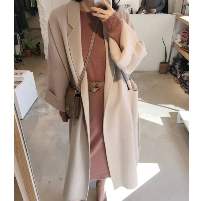 Neploe зимнее пальто женское модное длинное шерстяное Свободное пальто большого размера со шнуровкой Abrigos Mujer Invierno Корейская Элегантная куртка 46586