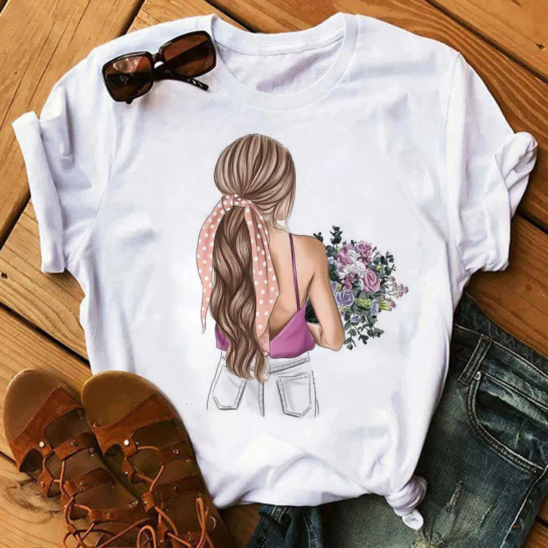 Fashion Women T Shirt Sunflower Girl Printed T Shirt Casual Black Tops 90s Ladies Girl Tee Shirt Female Harajuku Graphic T-shirt sport t shirt Tees