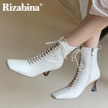 

Rizabina Fashion Real Leather Boots High Quality Ankle Boots Women Winter Shoes Fashion High Heel Footwear Size 33-40