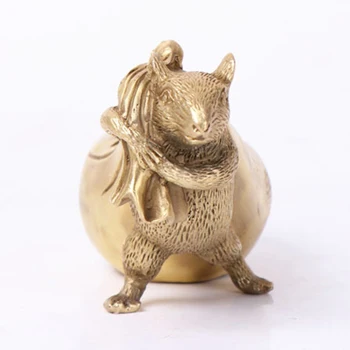 

Lucky Fortune Gold Bag Home Decoration Mouse Ornament Amber Figurine Mini Pure Brass Miniature Vintage Office Gift Rat Pendant