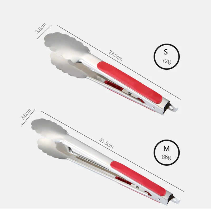 portable Barbecue clip Kitchenware stainless steel food clip barbecue tool food clip silica gel red handle kitchenware clip