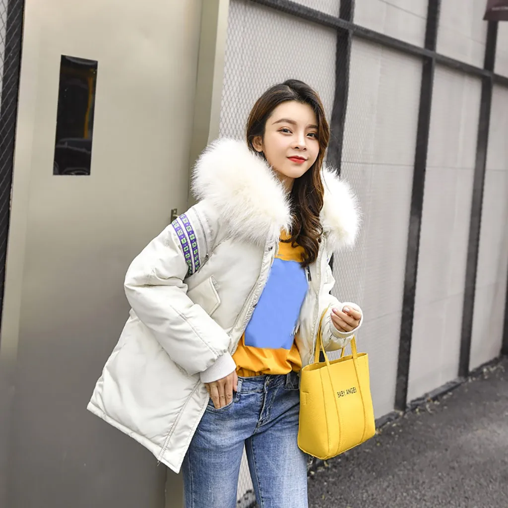 Winter Female Down Coat Jacket Women Stand Zipper Pocket Button Hooded Down Jacket Oversized Womens Short Parka Korean Style