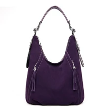 Женские вместительные сумки, сумки, женские сумки известных брендов, мягкая кожаная сумка на плечо с кисточками, дизайнерские высококачественные фиолетовые сумки-мессенджеры