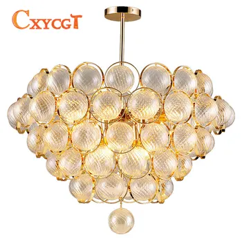 

Post Modern Gold Luminarias Lustre Led Pendant Light Carved Glass Globes Lamp Indoor Lighting Fixtures Suspend
