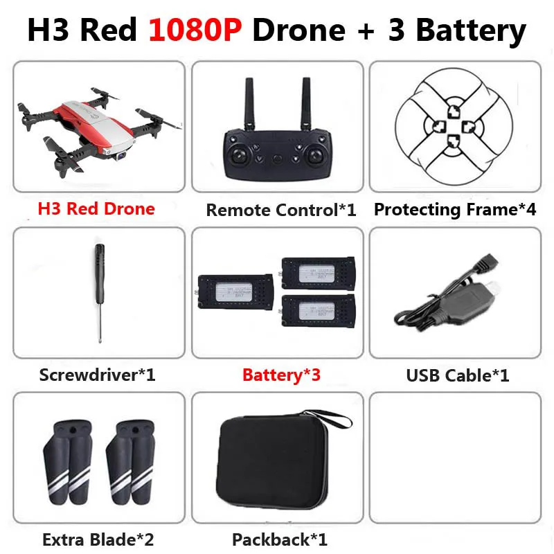 H3 Профессиональный складной Дрон с двойной камерой 4K HD WiFi FPV широкоугольный оптический поток RC Квадрокоптер Вертолет игрушка VS SG106 E58 - Цвет: Red 1080P 3B Foam
