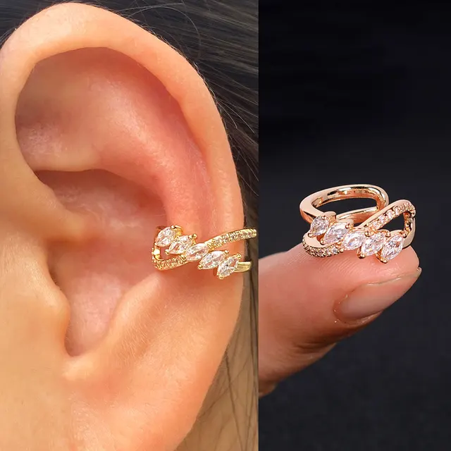Boucles d'oreilles à Clip pour femmes et filles, 1 pièce, géométrie creuse arc-en-ciel, CZ, manchette, grimpeur, Cartilage, os, faux boucle d'oreille, Non Piercing