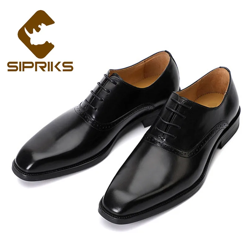 Sipriks/большие размеры 38-45; модельные оксфорды из натуральной кожи; мужские туфли-оксфорды; Синий Смокинг; элегантные черные офисные мужские костюмы