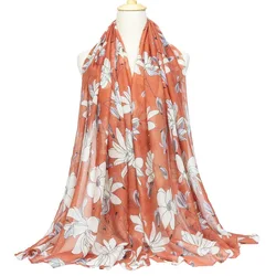 Flower Printed Scarf Womens Wrap Bali Yarn Cotton Linen Warm Large Size Autumn Winter Shawl Trendy Ladies Fashion Scarves