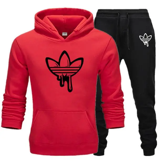 red black - H Комплект из двух предметов, модные толстовки с капюшоном, спортивная одежда для мужчин, спортивный костюм с капюшоном, осенняя брендовая одежда, толстовки+ штаны, мужские комплекты - Цвет: red black - H