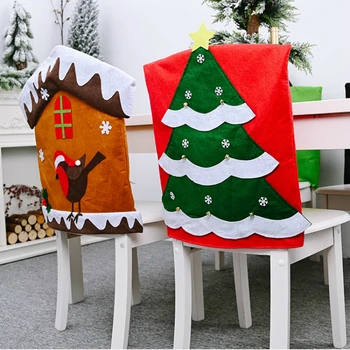 

Nonwovens Cartoon Snowman Bird Pattern Christmas Chair Cover for Christmas Eve Dinner Chair Decor New Year Home Decorations