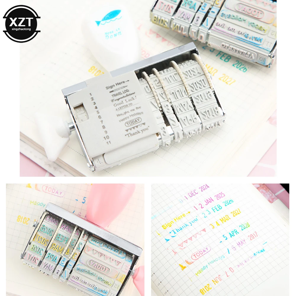 Cute Date Stamp for Planner Clear Stamps Bussiness Rubber Stamp with Adjustable Date Diary School Supplies Stationery Accessorie clear stamps alphabet stamps