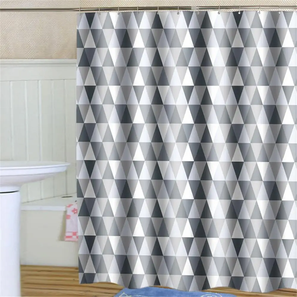 

Waterproof Shower Curtain Set with 12 Hooks PEVA Triangle Bathroom Curtains Polyester Fabric Bath Mildew Proof for Home Decor