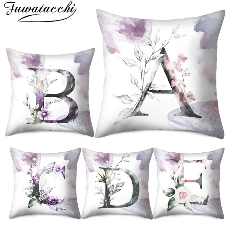 

Fuwatacchi WordArt Letter Printed Pillow Case Floral Tree Around Alphabet Cushion Cover for Home Sofa Car Decorative Pillowcases