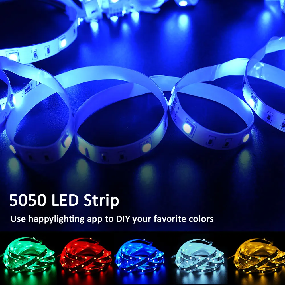(EU Plug) LED Strip Light RGB 5050 Music Sync Color Changing  Sensitive Built-in Mic, App LED Lights DC12V Flexible 3