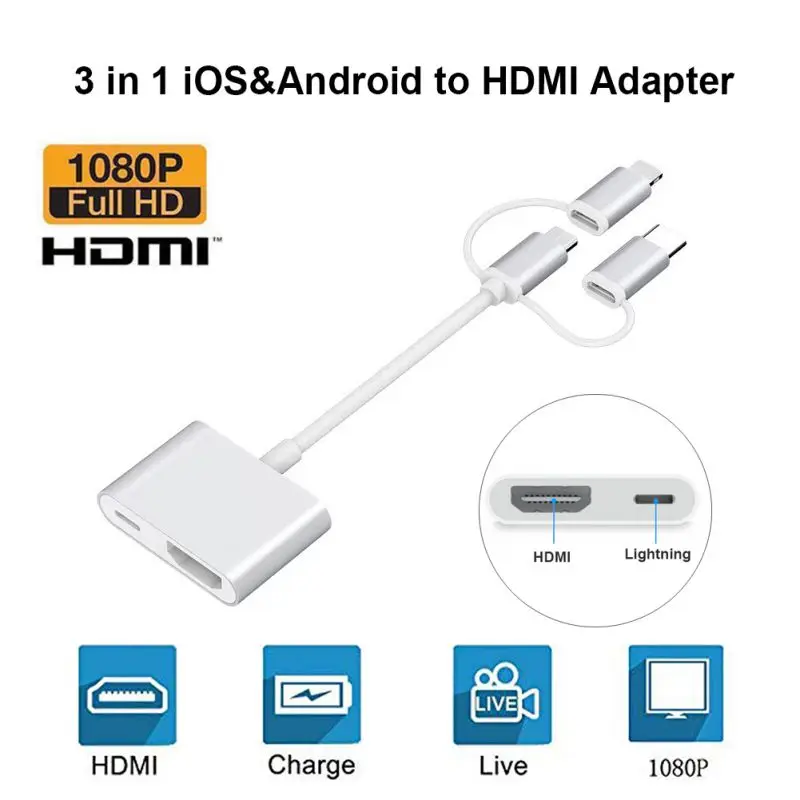 1080P дисплей адаптер для samsung для huawei 3 в 1 для IPhone Тип C USB к HDMI кабель дисплей адаптер T9
