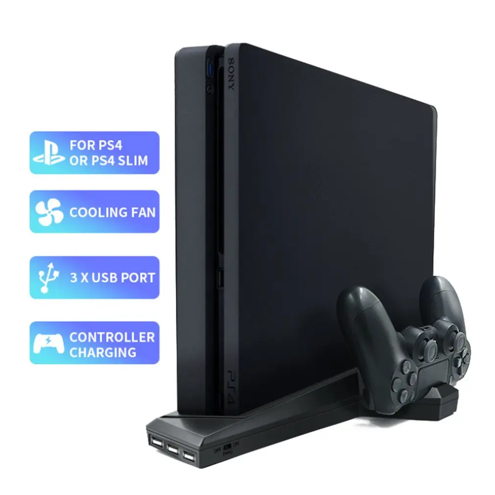 Для PS4/PS4 Slim/PS4 Pro вертикальная подставка с охлаждающим вентилятором двойной контроллер зарядное устройство зарядная станция для SONY Playstation 4