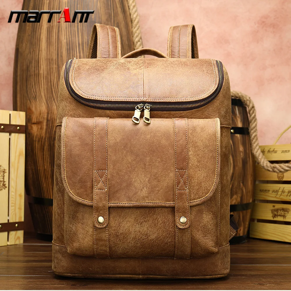 

Ma Lun Special Scrub Head Layer Cowhide Men Shoulders Big Capacity 15.6 Inch Computer Backpack Chao