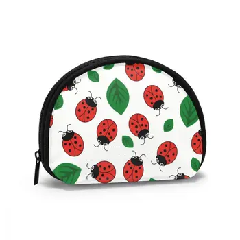 

Ladybug With Leaves Cosmetic Bag Woman Portable Travel Make Up Pouch Bag Small Sanitary Napkins Bag
