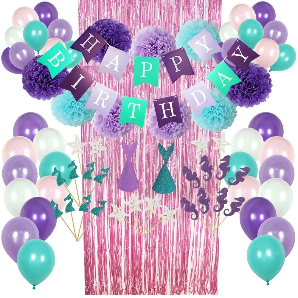 Океанская фиолетовая маленькая русалка украшения на день рождения 77 шт.