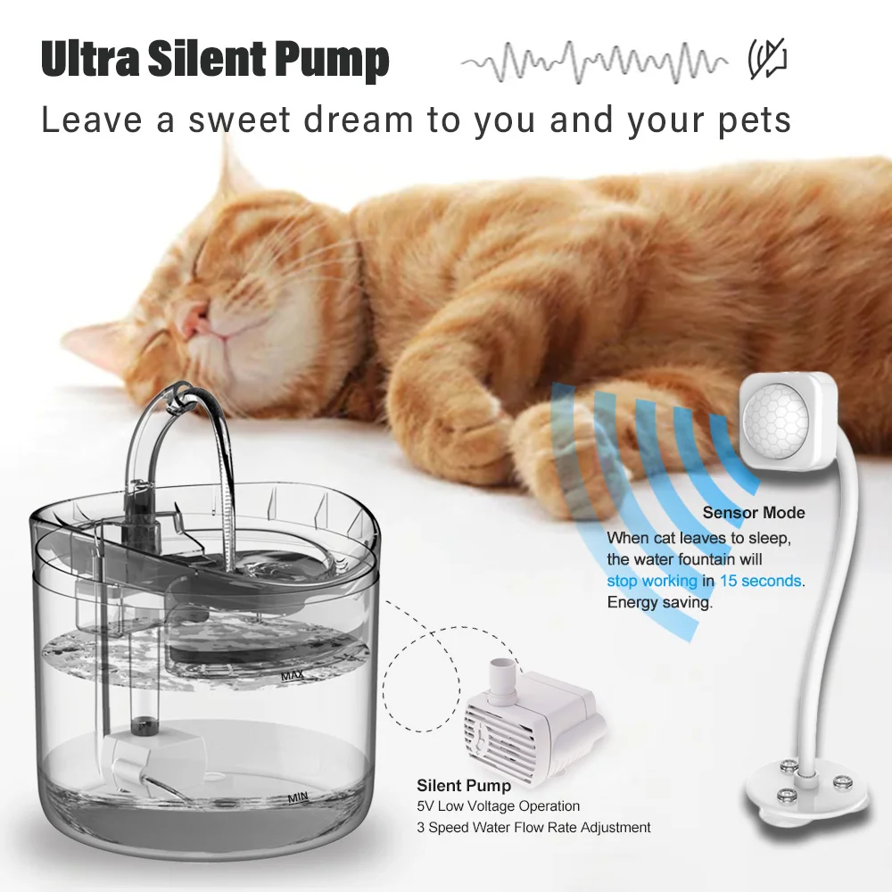 DownyPaws 2L Automatic Cat Water Fountain With Faucet Dog Water Dispenser Transparent Filter Drinker Pet Sensor Drinking Feeder