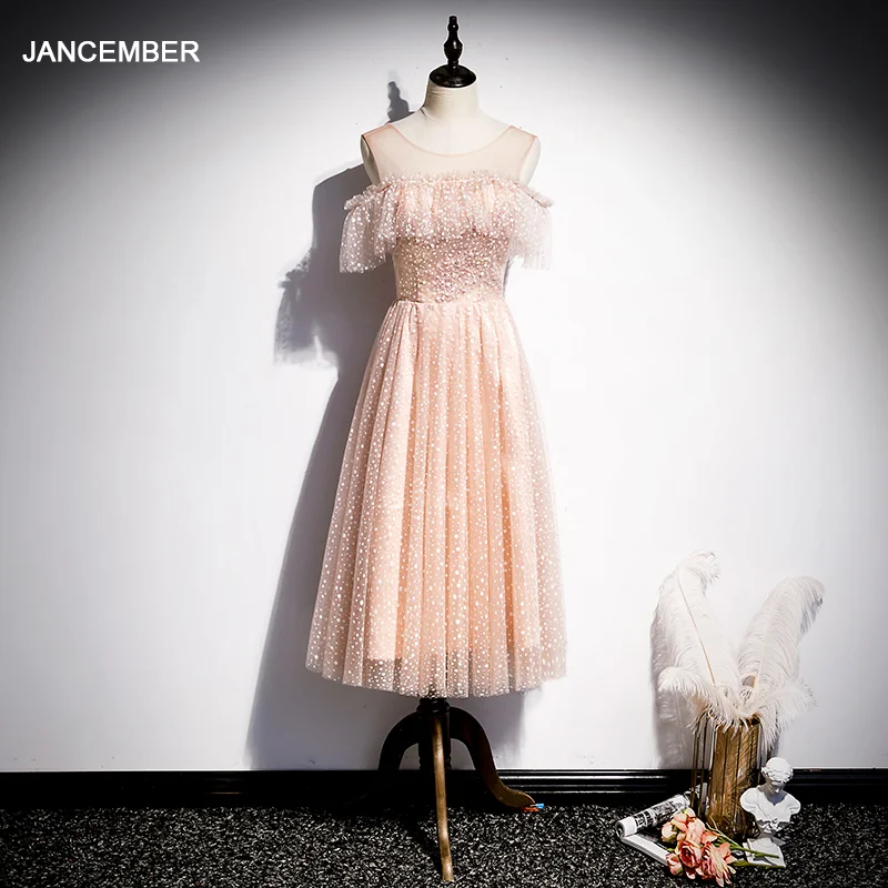 Женское платье с коротким рукавом JANCEMBER WLN20009 оранжевое/розовое в горошек О