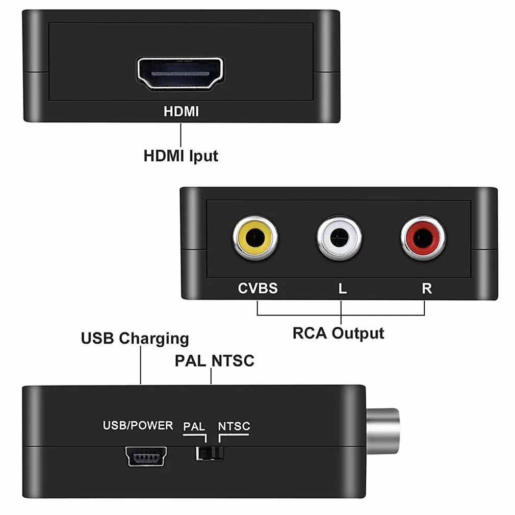 Мини HDMI в композитный CVBS RCA AV видео конвертер адаптер 1080p с кабелями Поддержка NTSC PAL