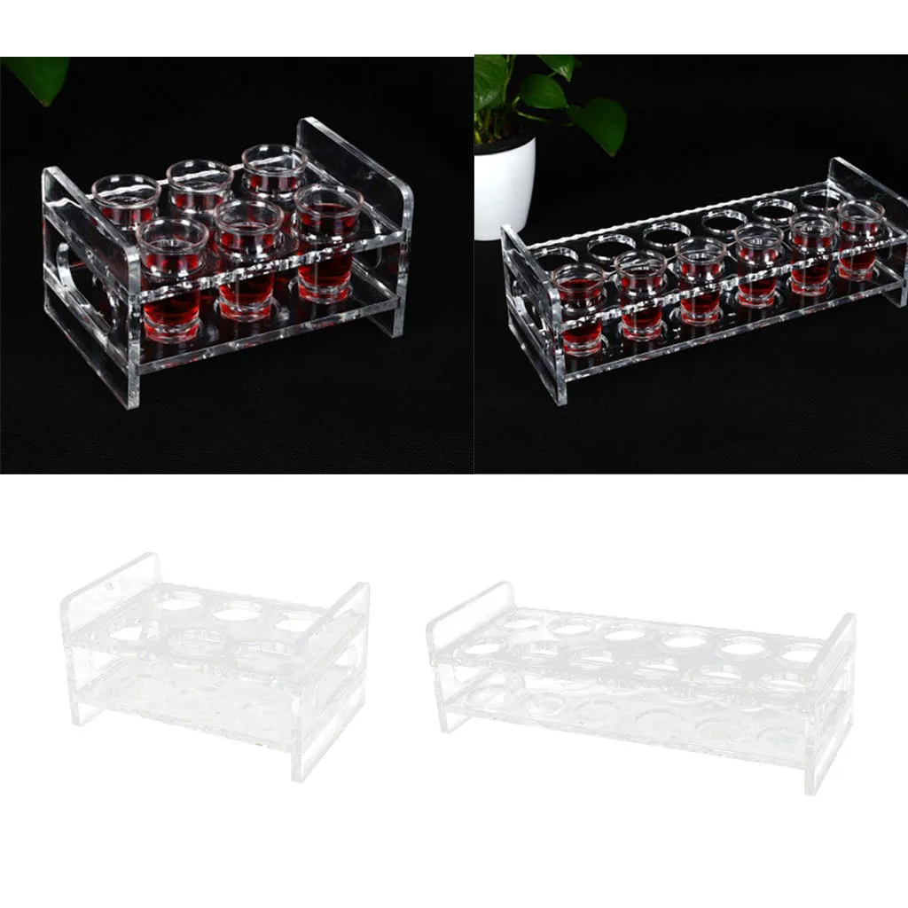 

6-Hole Clear Acrylic Shot Glass Holder Rack Barware Whisky Cup Serving Tray, Heat resistant, also can hold pretty hot drink
