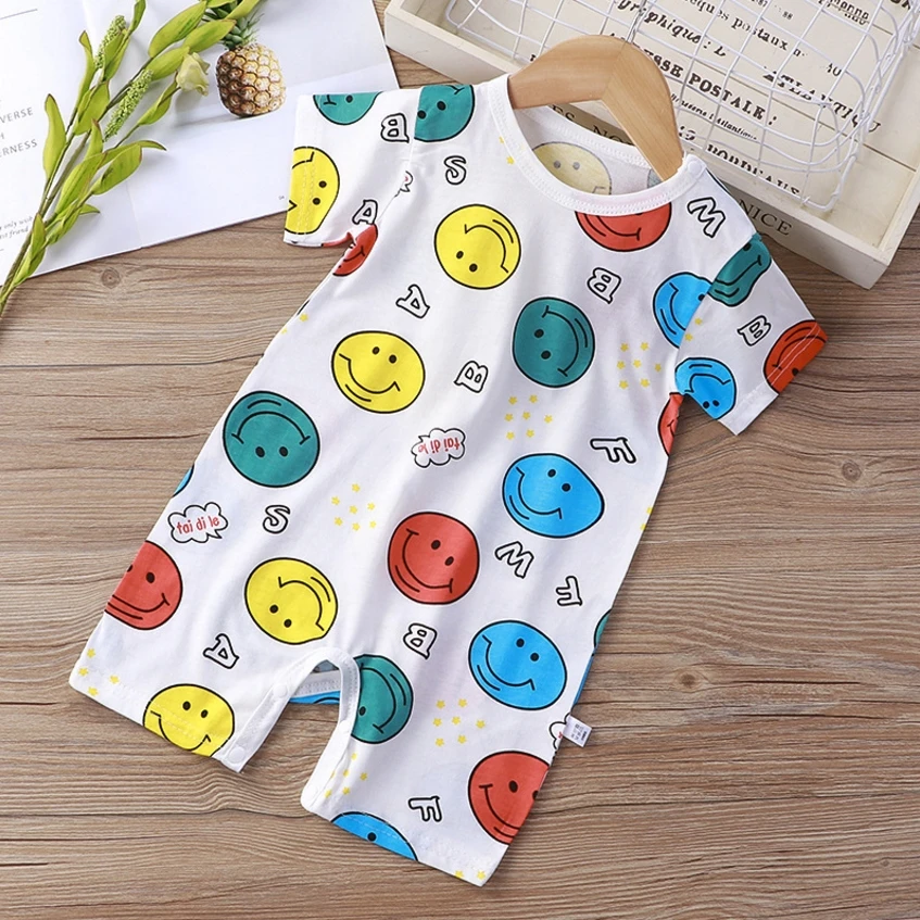 2021 Baby Summer New Boy Clothes Newborn Cartoon Girl Short Sleeve Boxer Jumpsuit 0-24 Months Cute Girl Jumpsuit Baby Bodysuits cheap