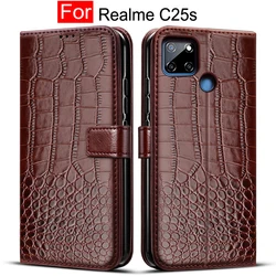 Premium Flip Leather Phone Case with Magnetic Closure and Card Holder for Realme C25s (Deep Brown)