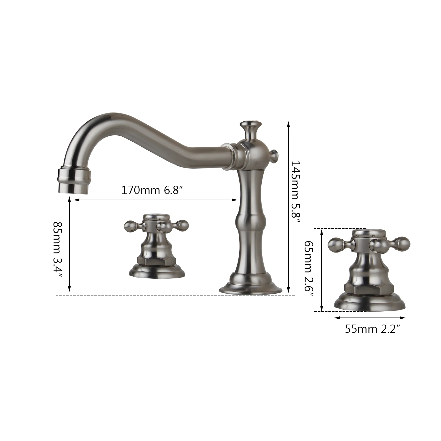 Nickel Brush Monite античный латунный кран для ванной и кухни, смеситель для раковины, кран с 2 ручками, 3 шт., смеситель для ванной, матовый черный никель-золотистый - Цвет: Nickel Brush