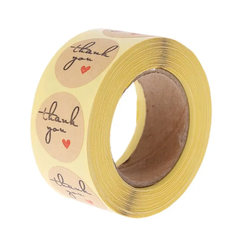 

500pcs/Roll Thank you Sticker Kraft Adhesive Labels Roll Round Handmade Decorations For Wedding Party Birthday Baking Sealing