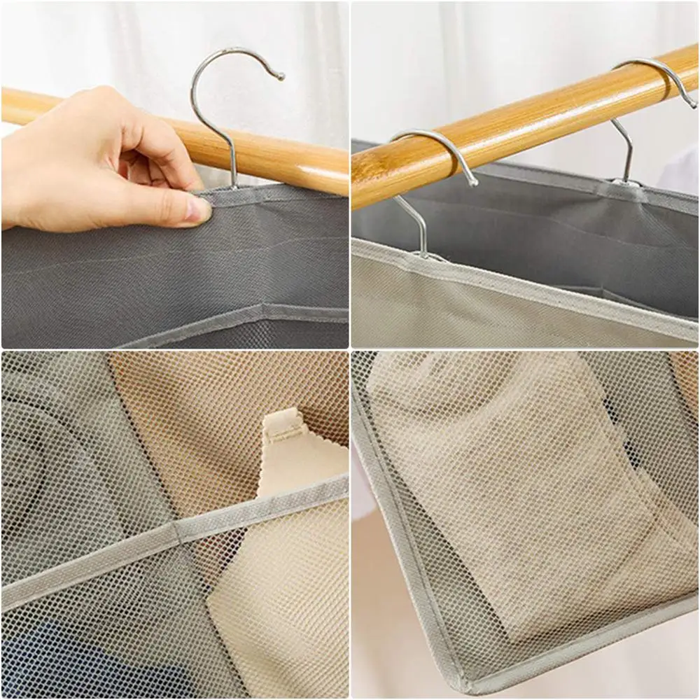 Dual-Sided Closet Hanging Organizer Hanging Closet Mesh Pockets Organizer Socks Oxford Storage Bag