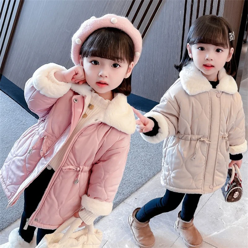 

Girls Kids Coat Jacket Overcoat 2021 Beauty Warm Plus Thicken Velvet Winter Outwear Teenagers Sport Outfits Children's Clothing