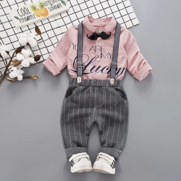 F10467-Pink Комплекты одежды для маленьких мальчиков детская одежда костюмы осень дети джентльмен Стиль Пальто футболка брюки 3 шт для маленьких мальчиков наряды От 3 месяцев до 3 лет - Цвет: F10467-Pink