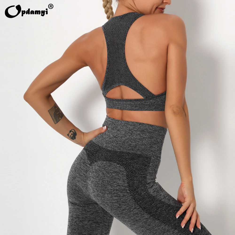 

Yoga Sets Women Gym Clothes Seamless Sportswear Hollow Out Workout Leggings Outfit Padded Sports Bra 2 Piece Fitness Sport Suit