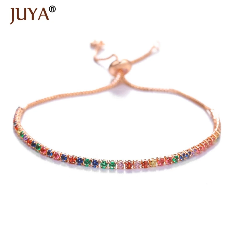 

womens bracelets trendy 2019 luxury cubic zirconia rhinestone rainbow bracelet bangle adjustable slider chain jewelry femme