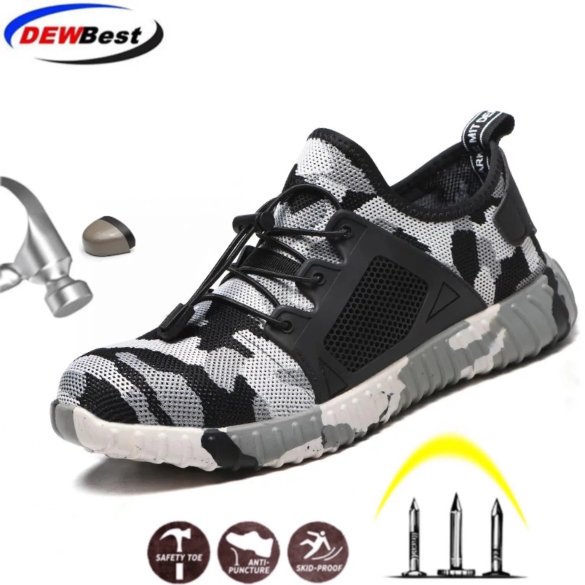 

DEWBEST Steel Toe Women Men's Work Safety Shoes Camouflage Safety Boots Breathable Outdoor Casual Sneaker Anti-smashing Piercing